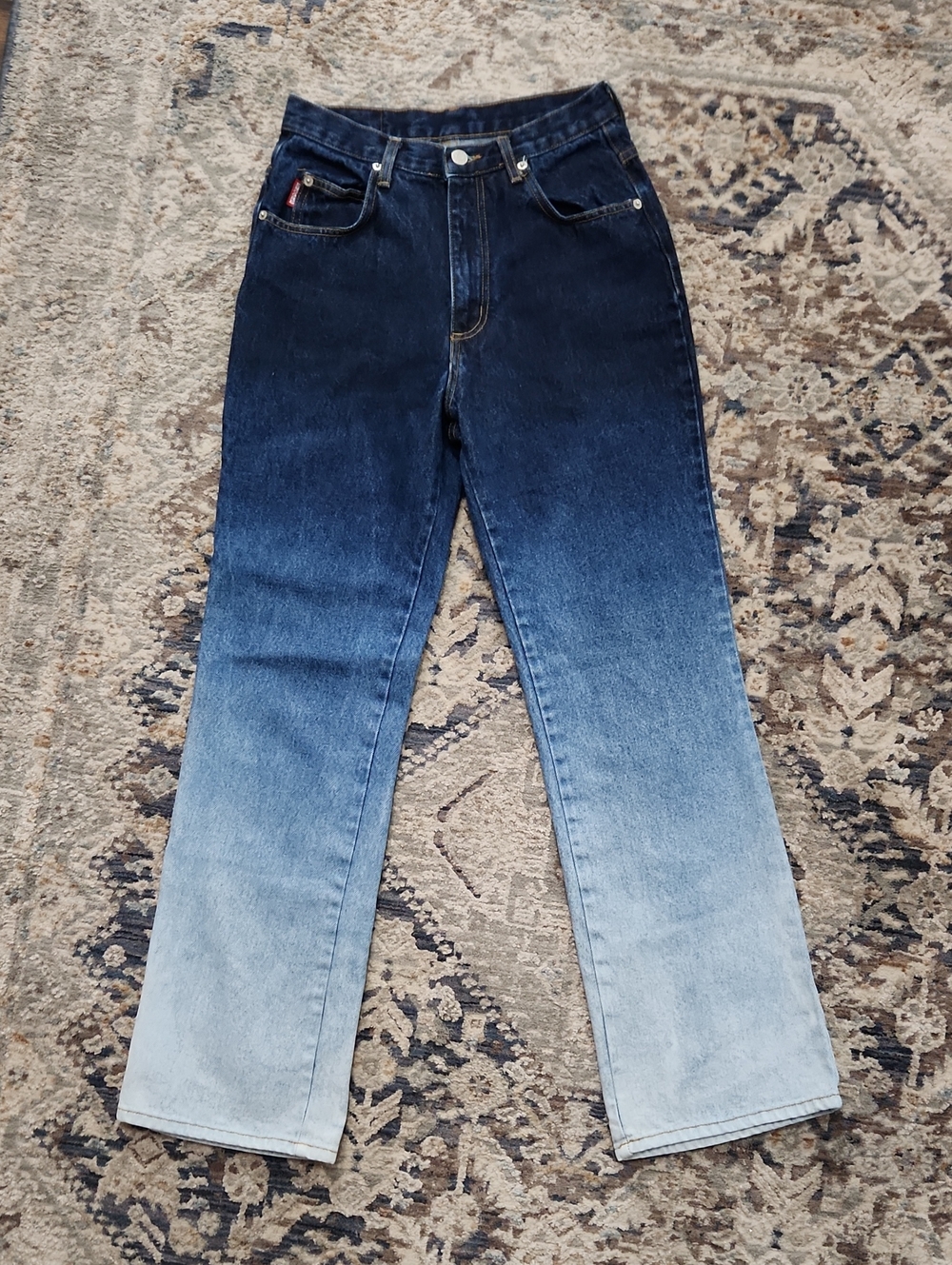 Encore Made usa Two-Tone High-Rise Straight Leg Jeans - Dark to Light Blue Ombre